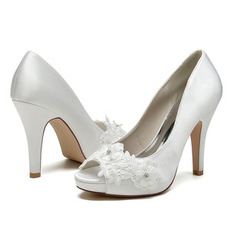 Satin Strass Fisch Mund Schuhe Braut Hochzeit High Heels