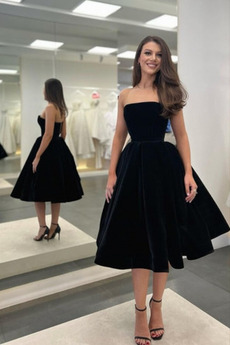 Cocktailkleid A-Linie Schlicht Natürliche Taille Ärmellos Trägerlos