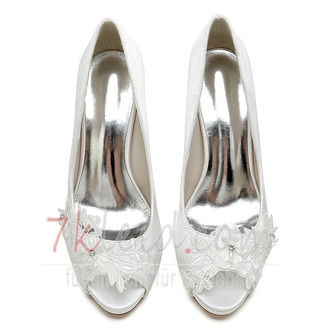 Satin Strass Fisch Mund Schuhe Braut Hochzeit High Heels - Seite 4