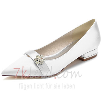 Weiße flache Mund dicke Ferse Hochzeitsschuhe einfache Satin High Heels 3CM - Seite 2