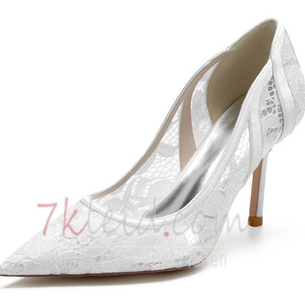 Schwarze Spitze Hochzeitsschuhe Bogen-Knoten High Heels spitzen Zehen Riemchen Party Schuhe - Seite 5