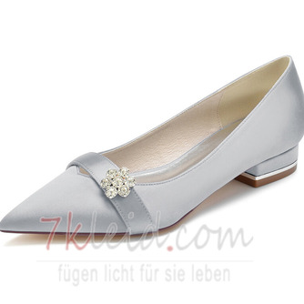 Weiße flache Mund dicke Ferse Hochzeitsschuhe einfache Satin High Heels 3CM - Seite 4