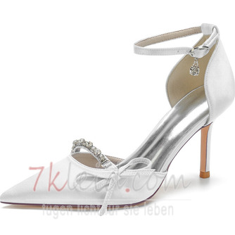 Satin Stiletto Hochzeitsschuhe Bogen Knoten Hochzeit High Heels - Seite 2