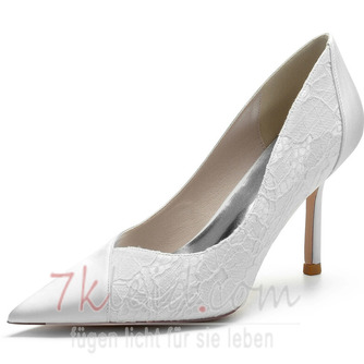 Weiße Spitze Hochzeitsschuhe Hochzeitsschuhe mit Strasssteinen Frauen Stiletto Strass Brautjungfernschuhe - Seite 1