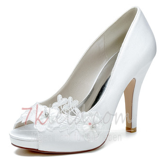 Satin Strass Fisch Mund Schuhe Braut Hochzeit High Heels - Seite 8