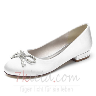 Flache Hochzeitsschuhe, weiße Hochzeitsschuhe aus Satin mit Strassschnalle - Seite 4