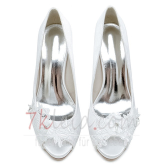 Satin Strass Fisch Mund Schuhe Braut Hochzeit High Heels - Seite 7