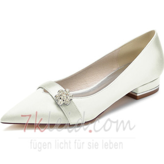 Weiße flache Mund dicke Ferse Hochzeitsschuhe einfache Satin High Heels 3CM - Seite 1