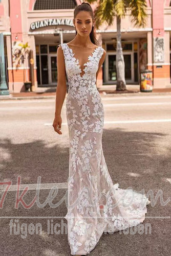 Brautkleid Rückenfrei Frühling Sexy Spitze Kleine Größe Natürliche Taille - Seite 1