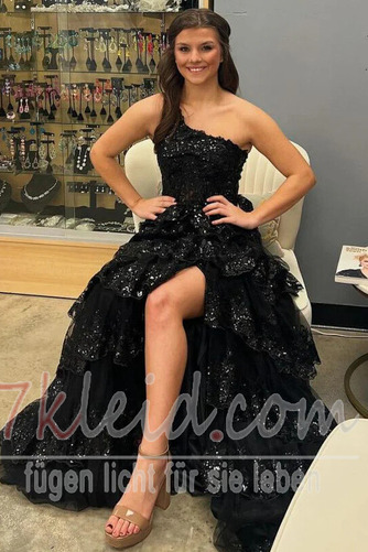 Abendkleid A-Linie Tüll Elegant Natürliche Taille Bördeln Ärmellos - Seite 6