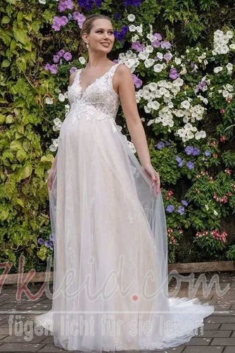 Brautkleid Outdoor Elegant Applike Rücken Schnürung Spitze V-Ausschnitt - Seite 1