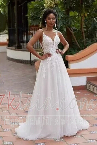 Brautkleid Strand Drapierung Natürliche Taille Tiefer V-Ausschnitt - Seite 1